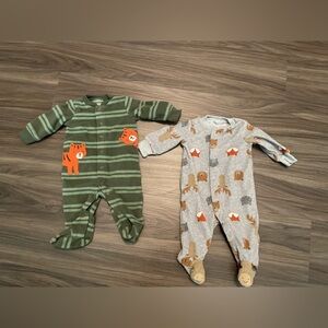 Carter's Green and Gray Animal Print Fleece Footies size 0-3M